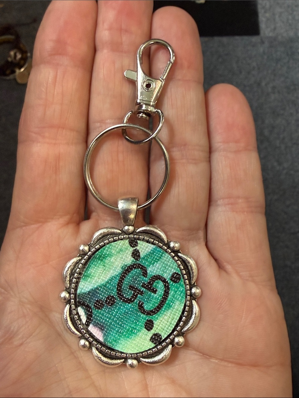 Gucci upcycled  GG Logo Keychain purse fob new
